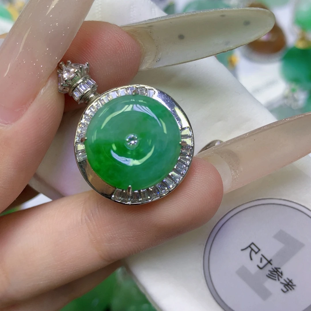 翡翠银S925镶嵌颈饰缅甸天然翡翠