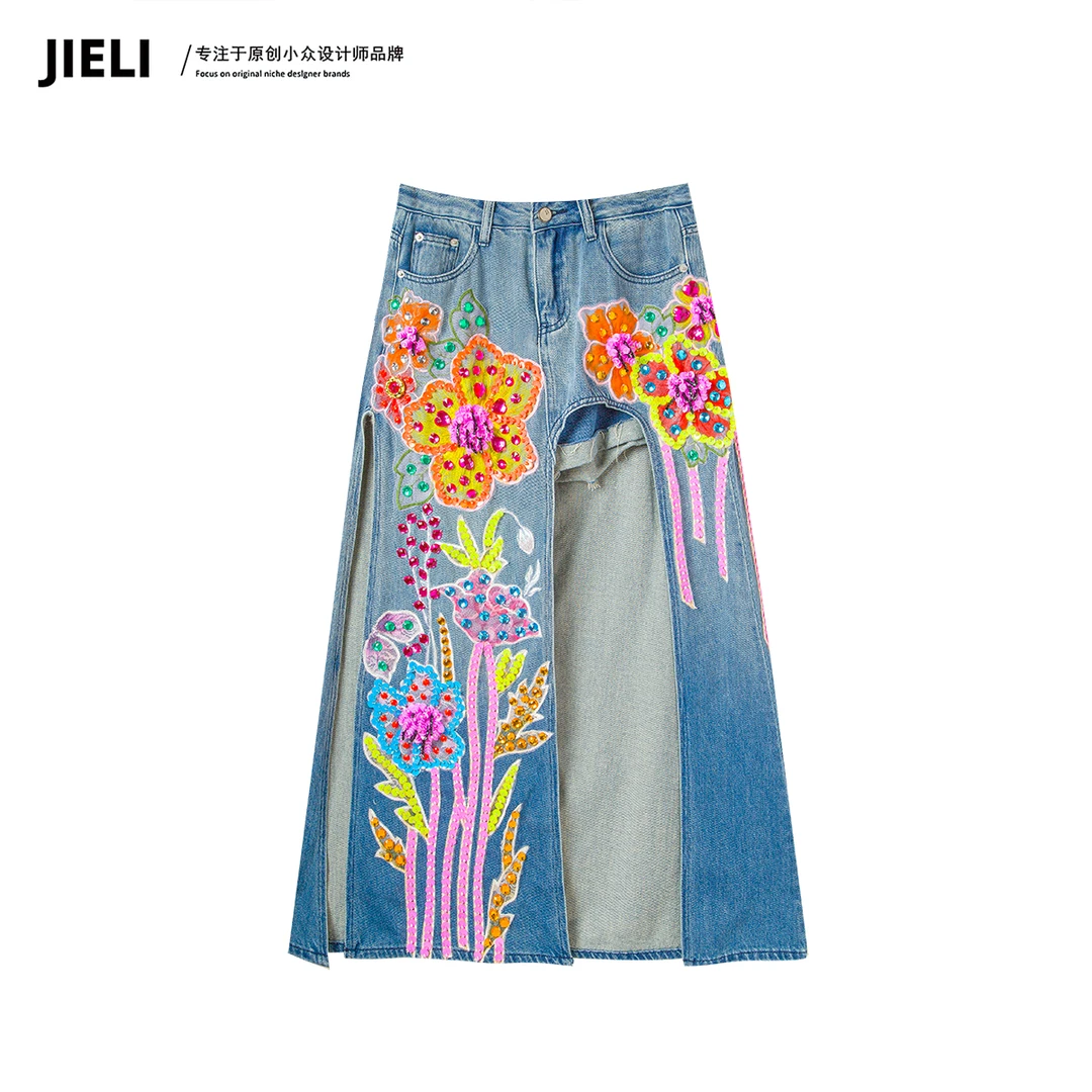 JIE LI/街力原创小众设计师手工定制款牛仔半身裙T8302