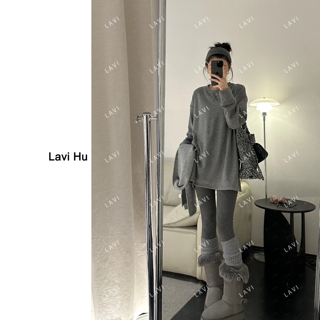 LAVI HU【凌晨钟点】条纹长袖落肩袖T恤圆领691018