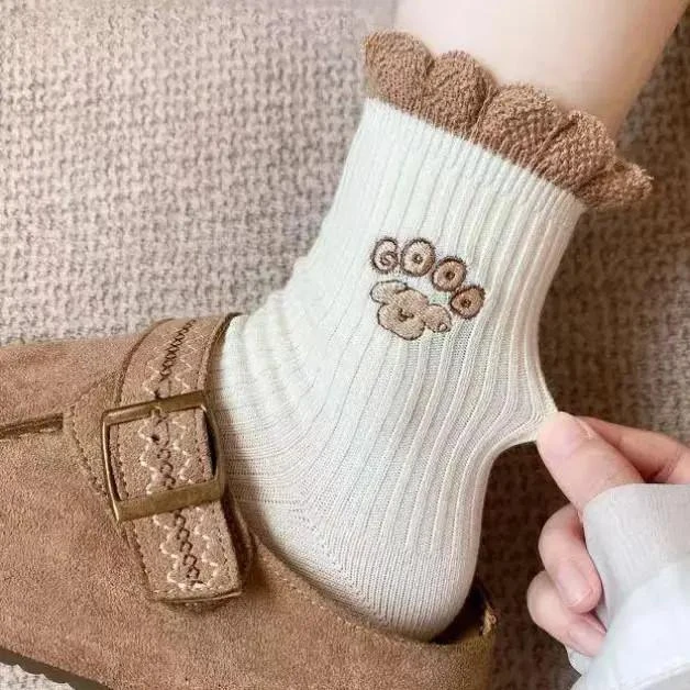 【秋冬新款】袜子女款棉袜中筒袜秋冬季棉袜日系花边可爱刺绣长袜潮