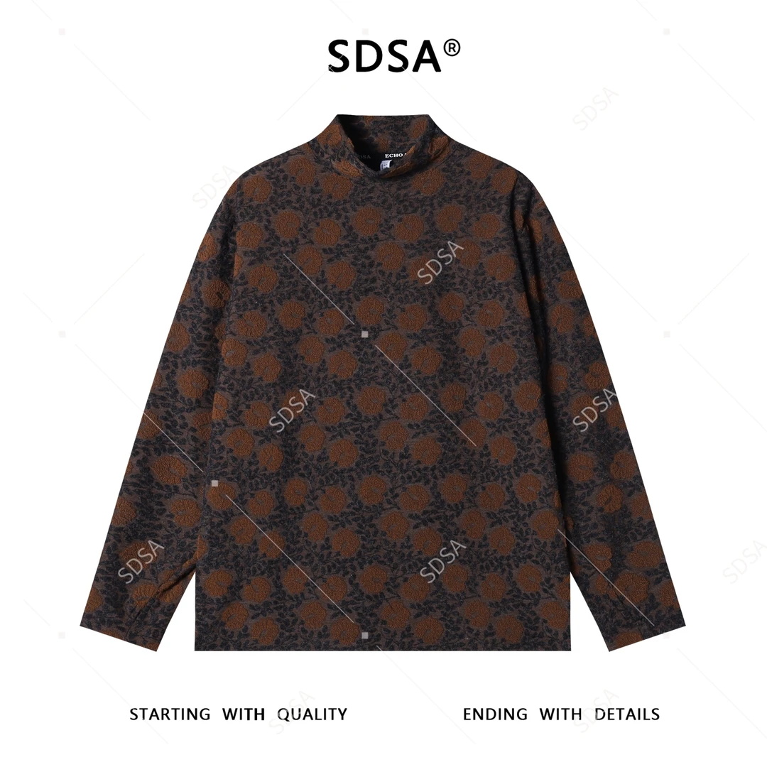 SDSA男士秋冬新款痞帅男装潮牌撞色提花半高领长袖T恤简约时尚潮