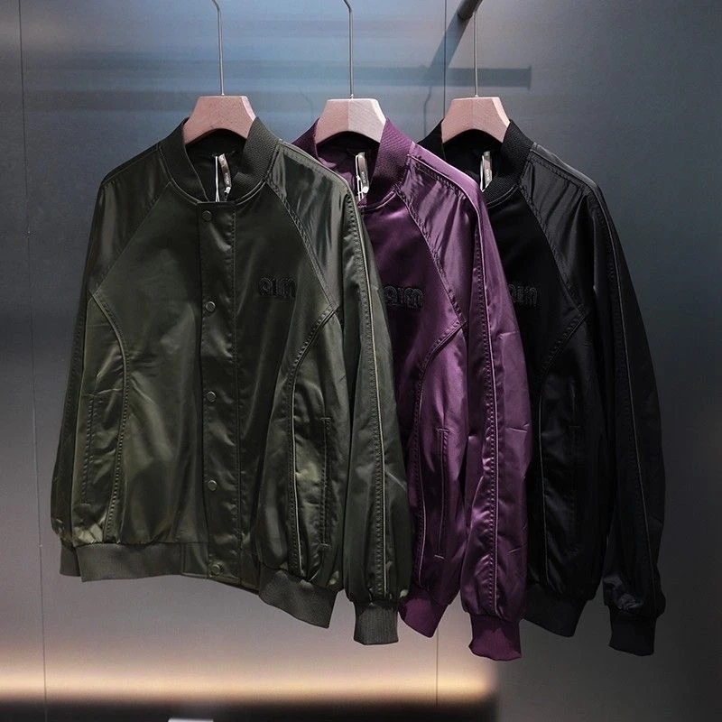 春季新款拼接棒球服上衣时尚休闲美式飞行员情侣夹克立领外套2536
