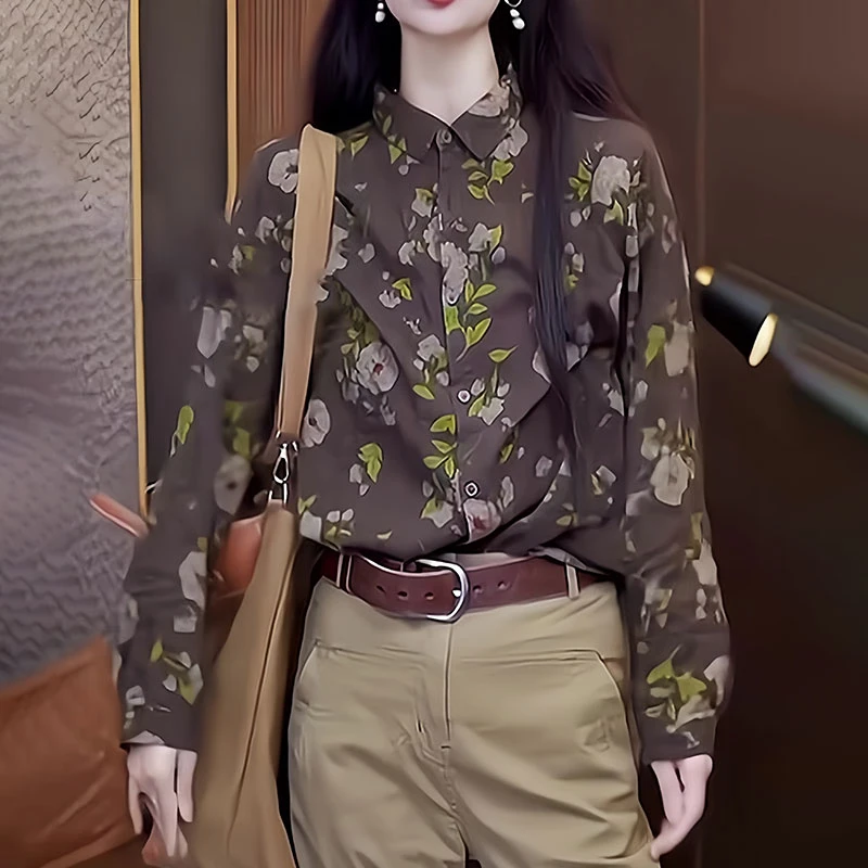法式碎花衬衫女士2025秋夏季新款宽松显瘦洋气减龄设计感印花上衣