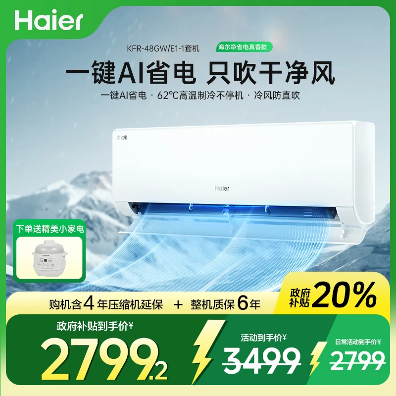 海尔新品净省电2匹大挂机除菌自清洁冷暖变频新一级能效48E1-1