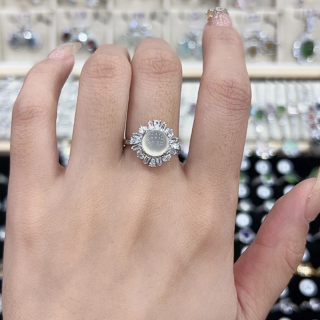 岫玉银S925镶嵌戒指