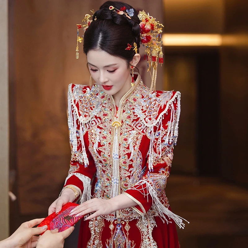 新娘服装秀禾服婚服2025新款高级感流苏出嫁服重工龙凤褂嫁衣中式