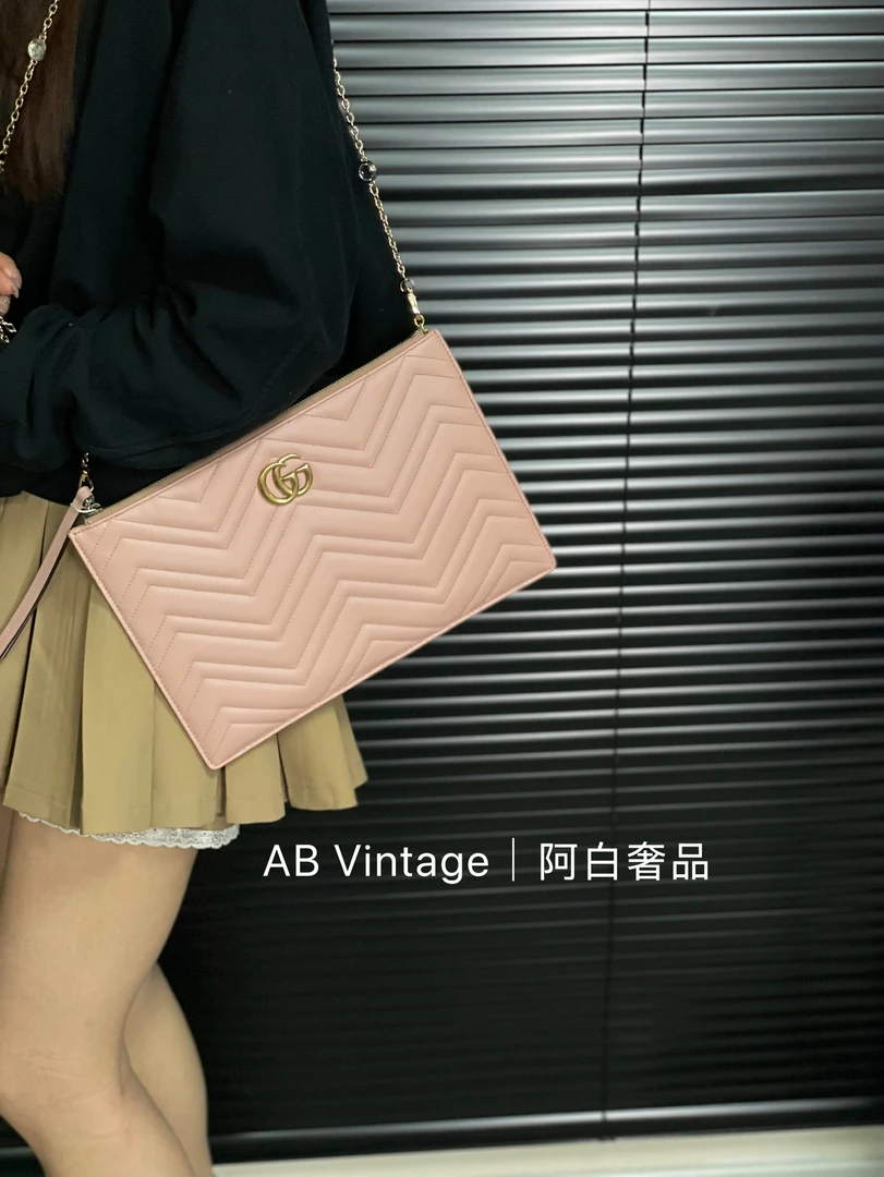 95新 GUCCI/古驰 阿白奢品/古驰 粉色马蒙手拿包