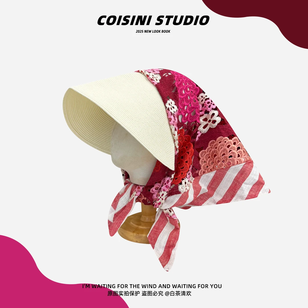 日本ca4la时尚头巾防晒帽大帽檐草帽女士度假可折叠民族遮阳帽子