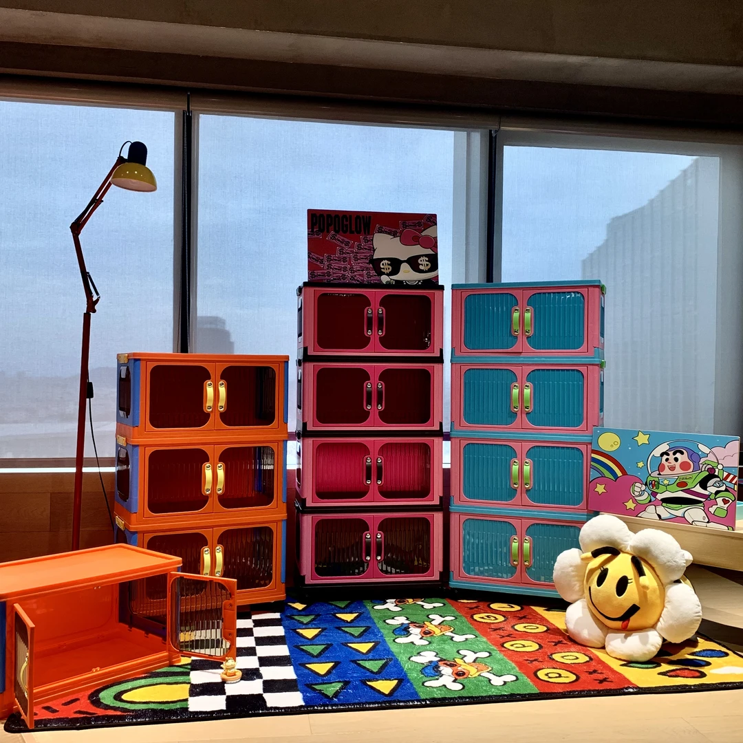 popoglow多巴胺折叠收纳柜多层双开门储物柜免安装宝宝衣物收纳柜