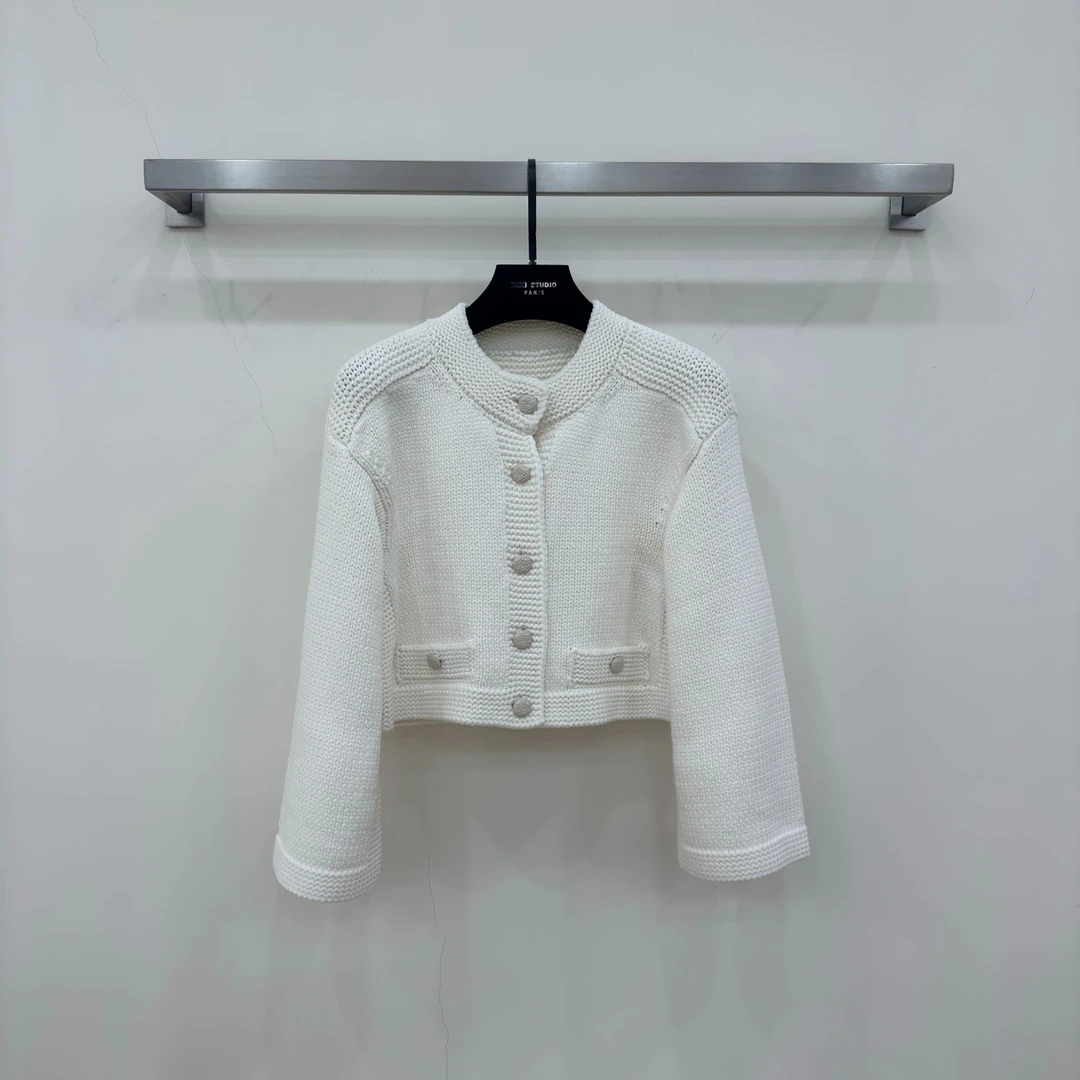 【西西高定】名媛高级山茶花纽扣针织短款外套