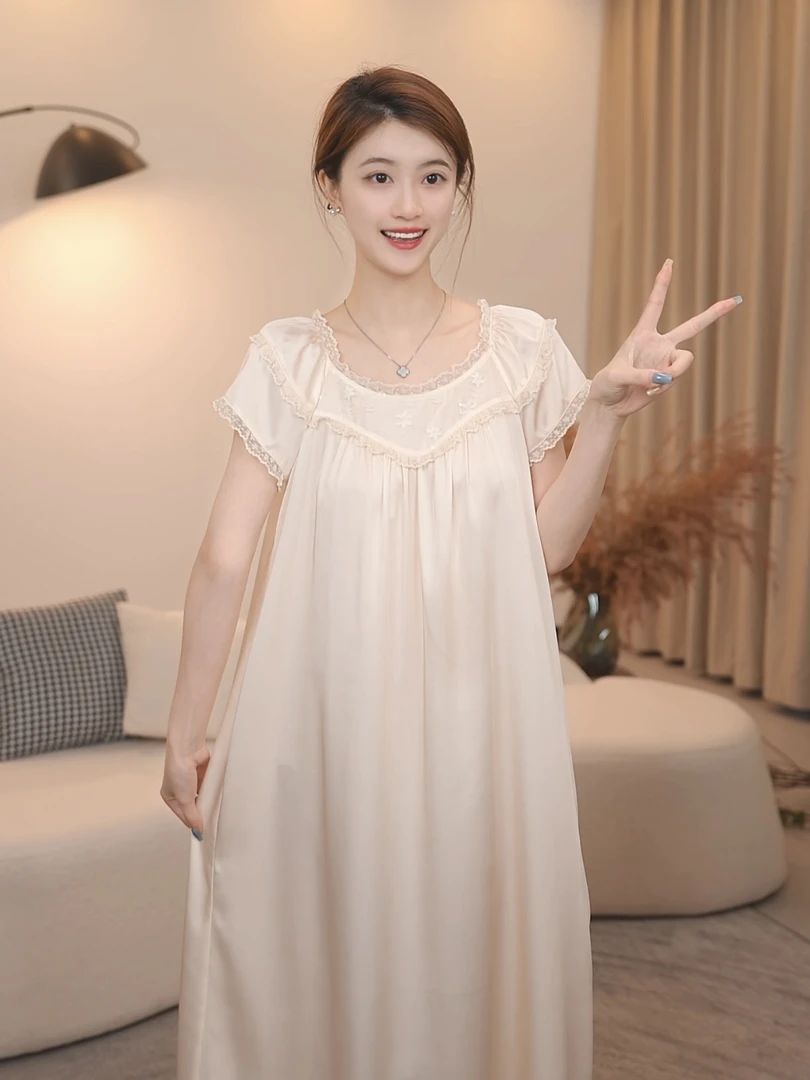板栗小姐【香菱】2025新款女夏季蕾丝甜美风高级家居服睡裙可外穿