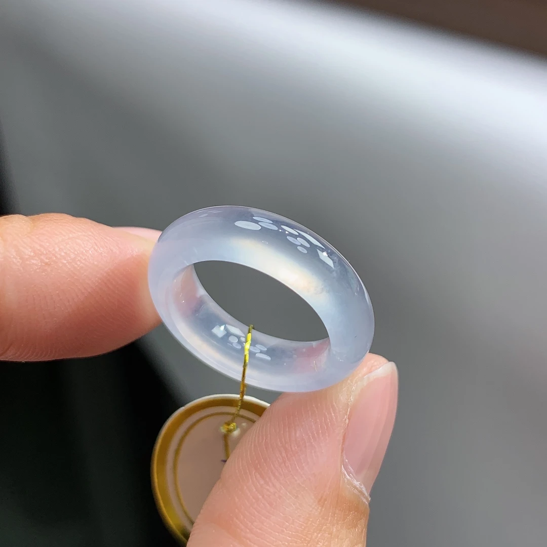 6号圈天然缅甸翡翠A货高冰波翡翠戒指14.5*5.4*3.8mm