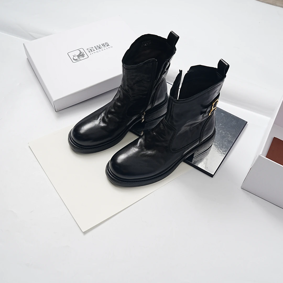 金雀绫【罗马假日】学院风圆头极简风厚底真皮时装靴SZAK4XAM2823