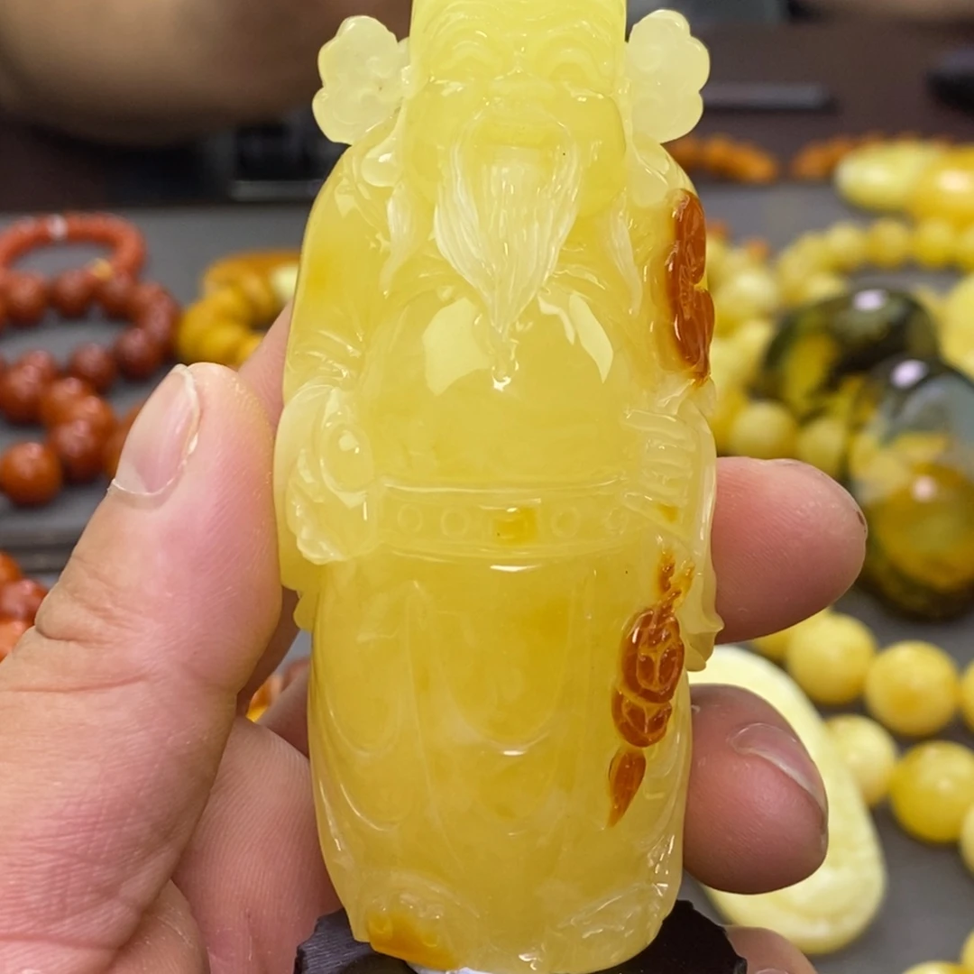 蜜蜡未镶嵌珠宝奇石雕刻机财神