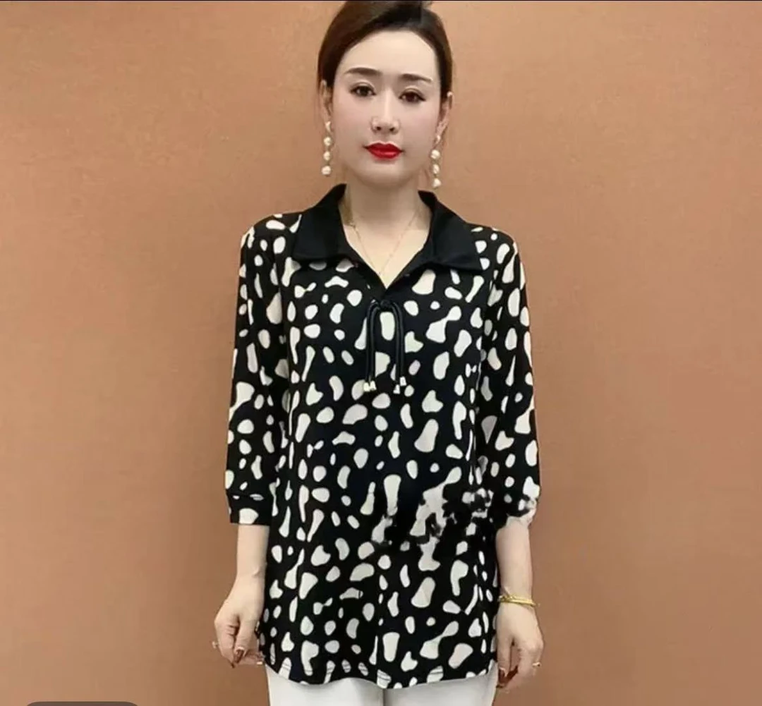 9029女装中老年中袖时尚洋气百搭遮肉显瘦气质大码减龄休闲夏季