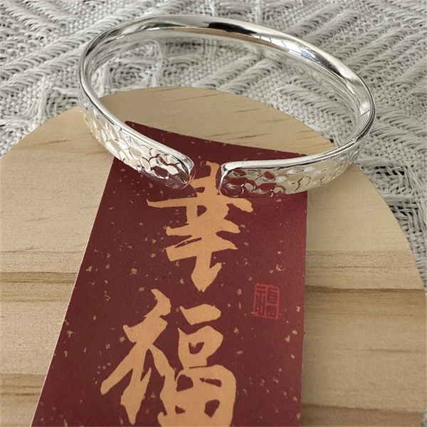 足银银制品 L21碎冰冰手镯开口款