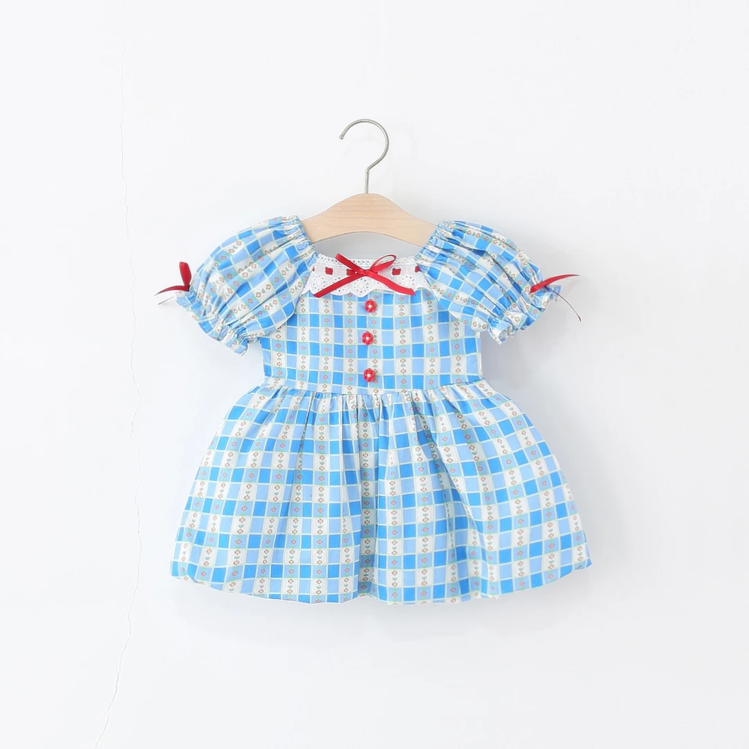 女童连衣裙夏季儿童小女孩格子泡泡袖公主裙子洋气婴儿女宝宝夏装