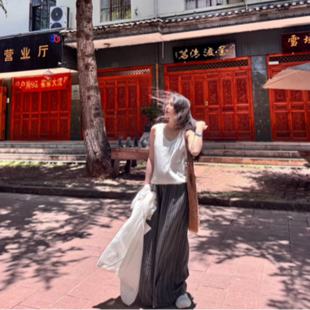 【云xi】时髦腔调条纹大腿裤