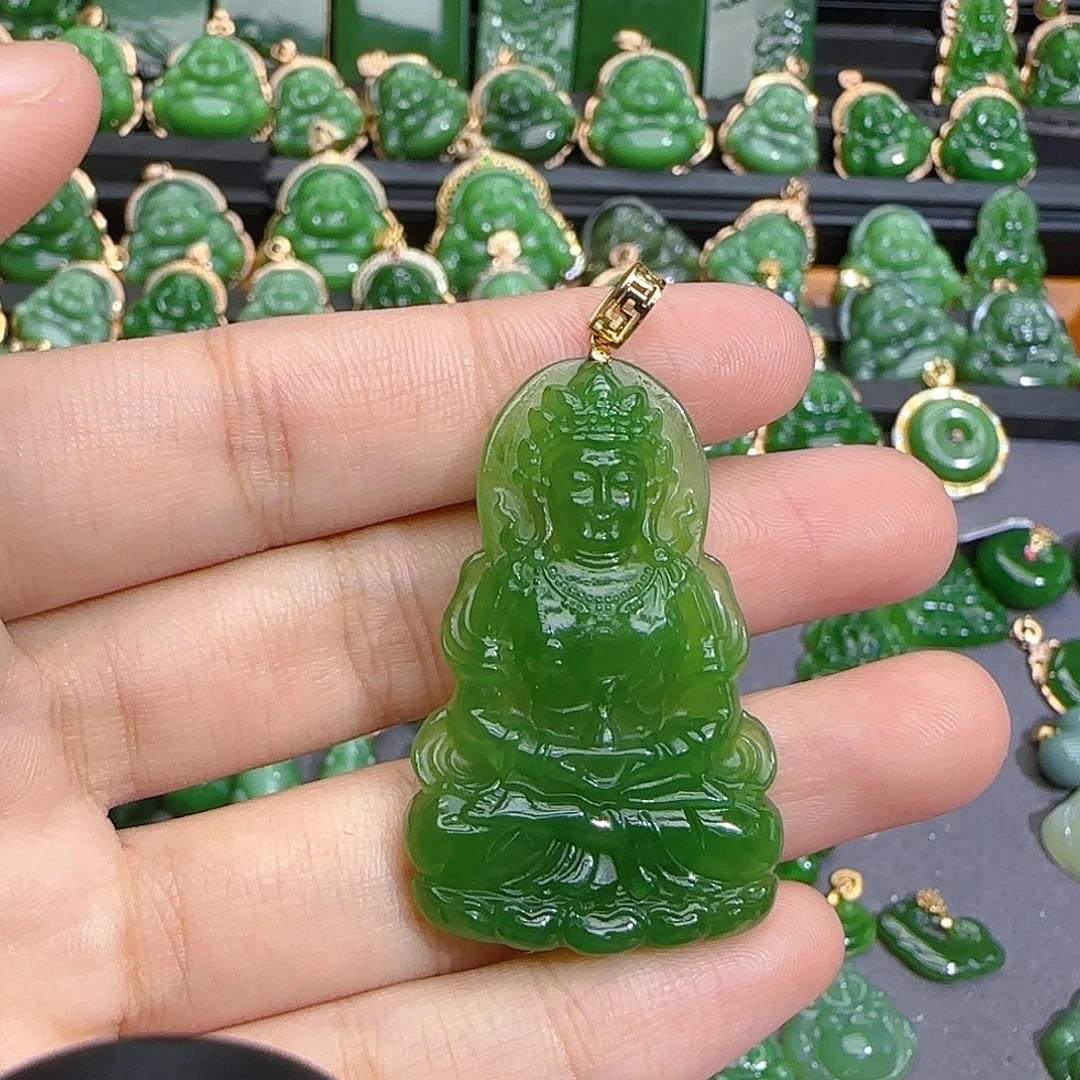和田玉（碧玉）18K金镶嵌颈饰
