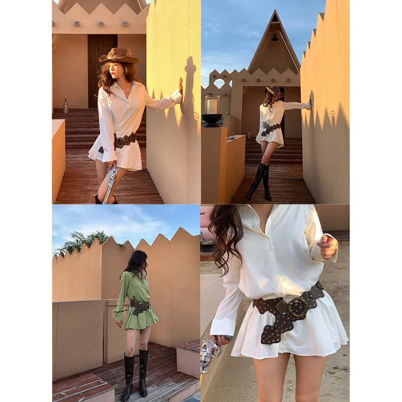 六指导 野性浪漫 气质衬衫连衣裙女秋季新款宽松显瘦通勤休闲短裙