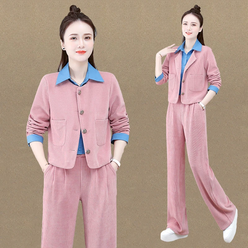 时尚翻领衬衫假两件女春秋季2025年新款显瘦polo领上衣两件套装