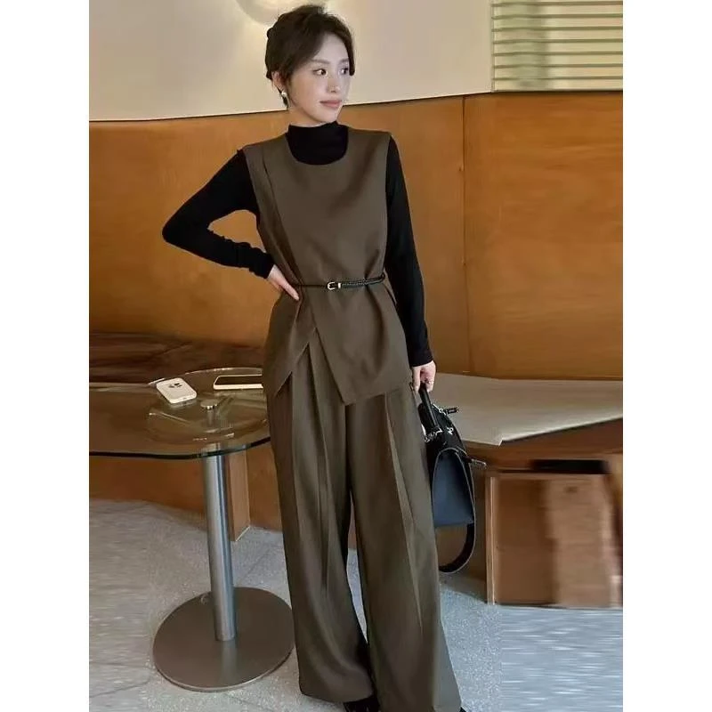 女装新款轻奢高级感西装马甲加打底衫搭配宽松阔腿裤三件套7011 K