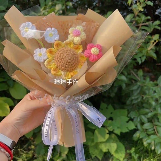 （成品）向日葵花束针织毛线花束多色可选送女友闺蜜教师节礼物