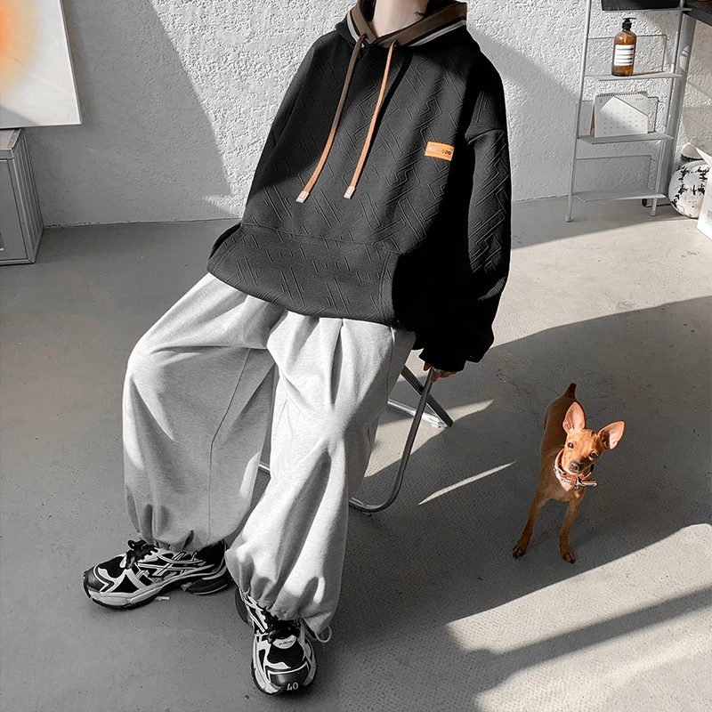 【撞色提花】潮流宽松美式复古薄卫衣水洗保暖秋冬透气卫衣连帽休闲