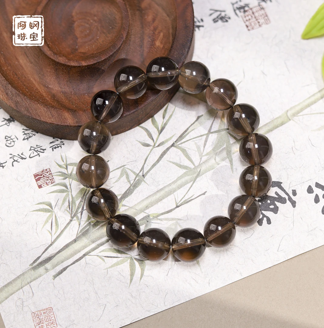 天然高品茶晶烟晶手串冥想手链平安能量罩-多样性发其一-CJ101