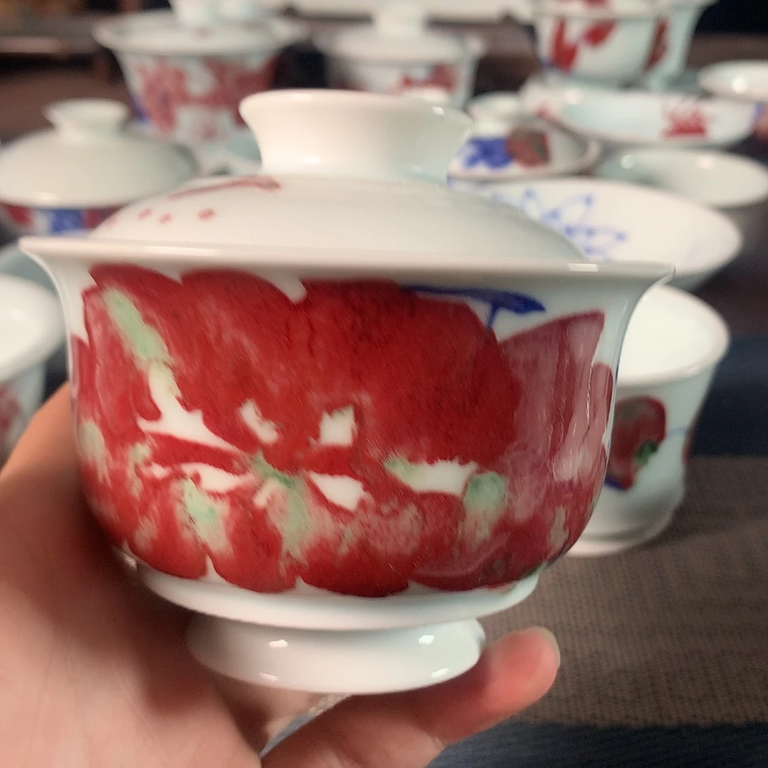 杯原矿青花釉里红瓷器