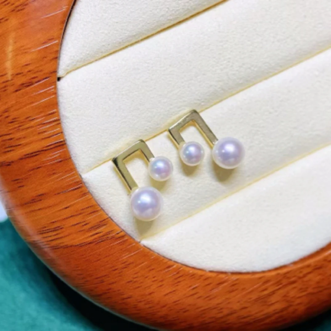 天然珍珠音符耳钉4-6mm无核银针