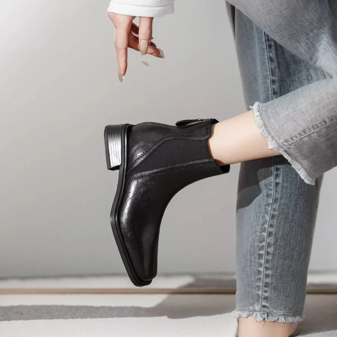 B5 BY BLOCCO5加绒保暖英伦烟筒靴方头拉链通勤百搭时装靴23685