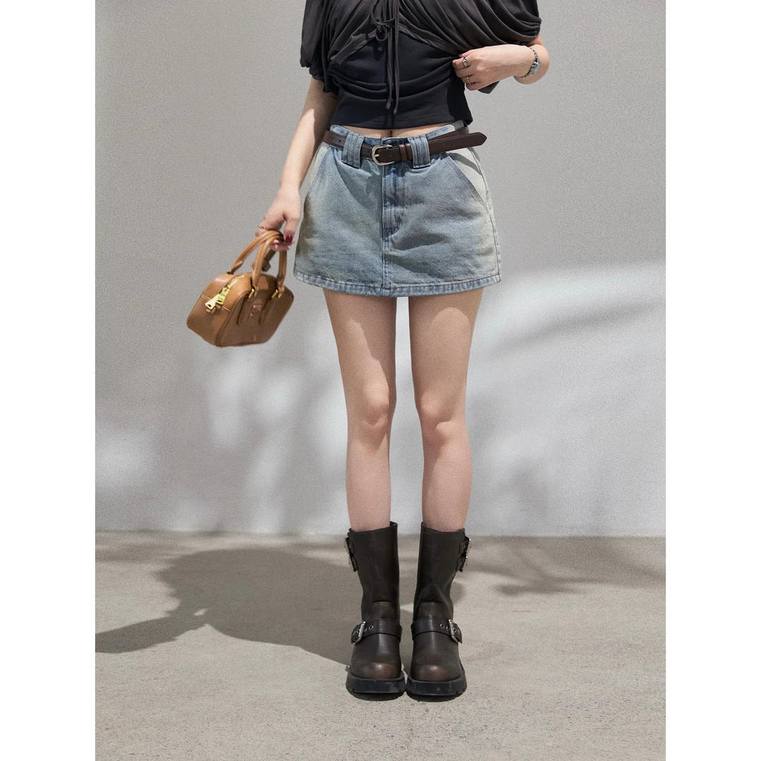 谢不肉 复古洗水低腰牛仔半裙女夏休闲显瘦百搭韩版裙子50012