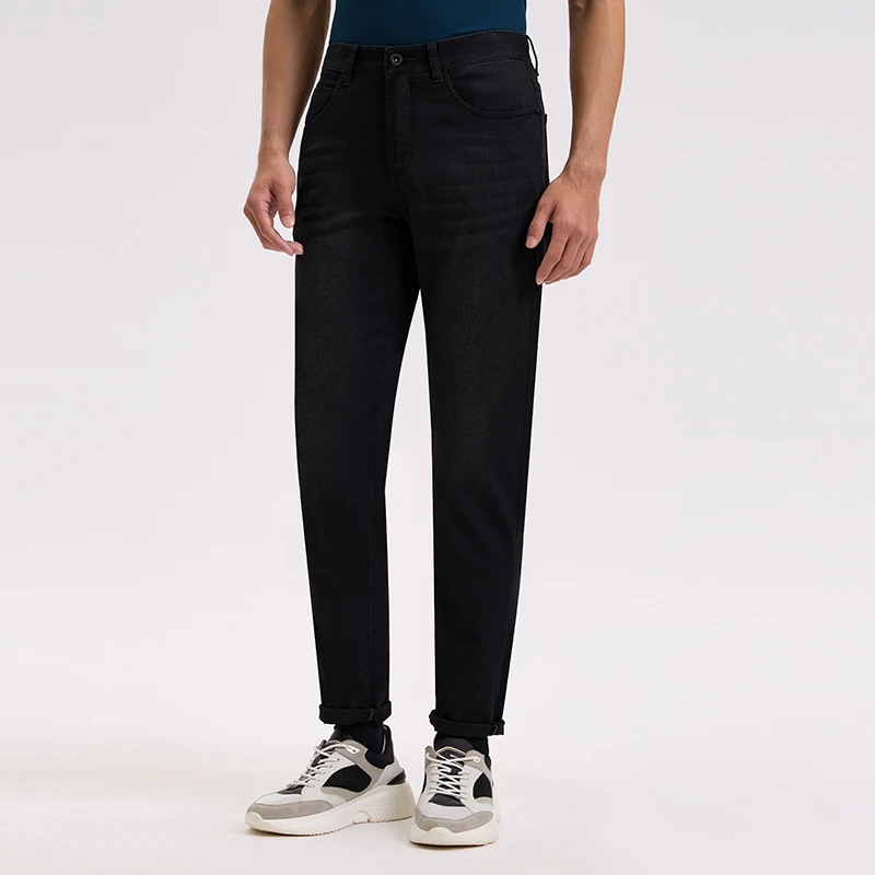 seven7/柒牌秋冬褶皱薄款长裤零压修身牛仔裤时尚726H72000