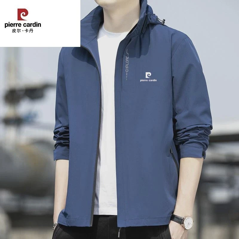 皮尔卡丹2025年春秋季户外冲锋衣男士新款防风防水可卸帽夹克外套