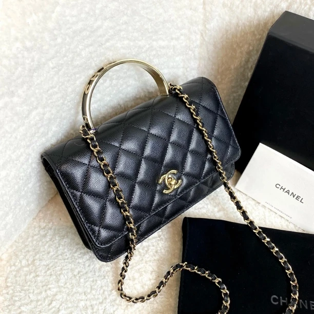 99新 Chanel/香奈儿 黑金珐琅字母手柄woc33115786/12期/代卖服务