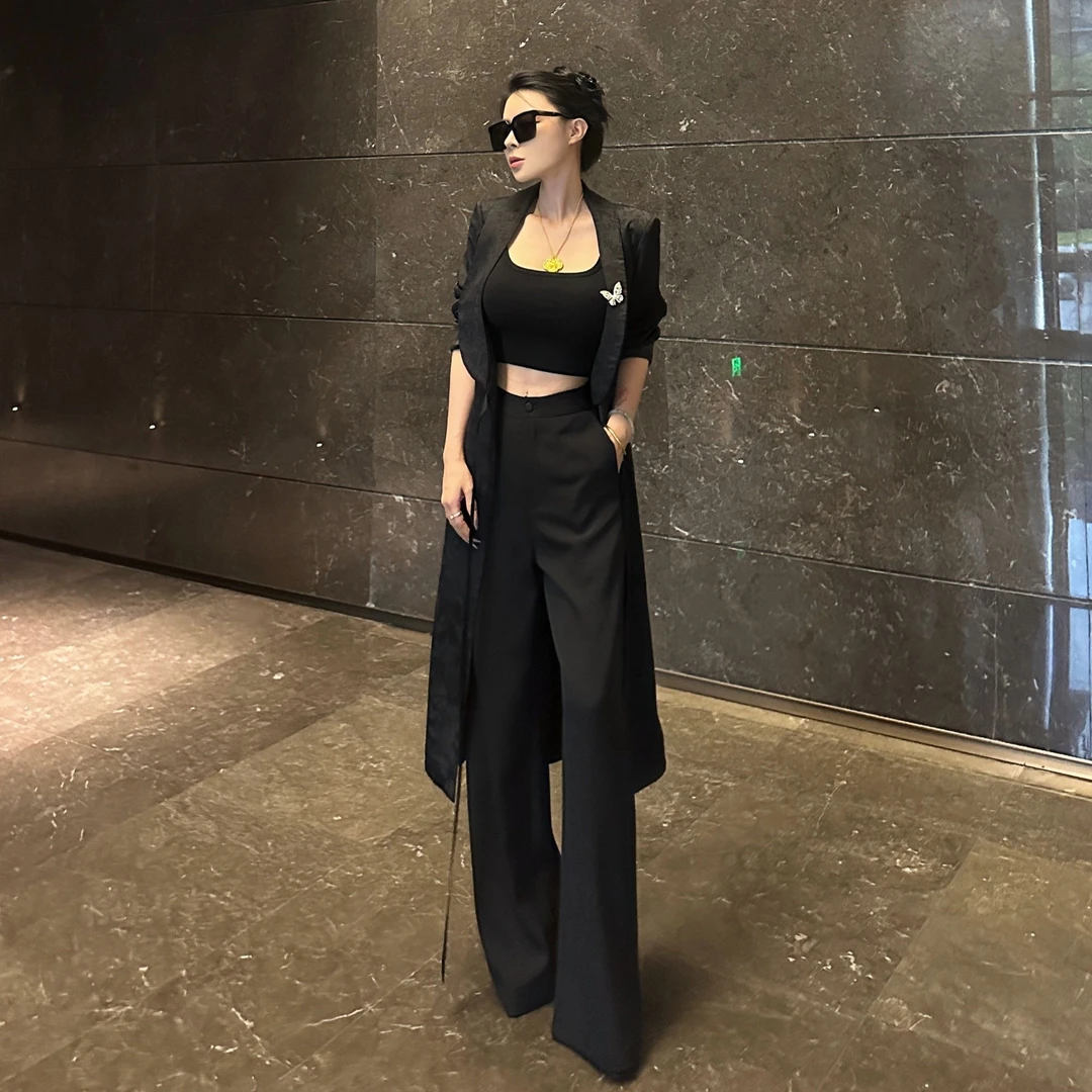 ANDREA骆杨倾城原创秋季新款时尚休闲百搭垂坠感高腰直筒西装裤