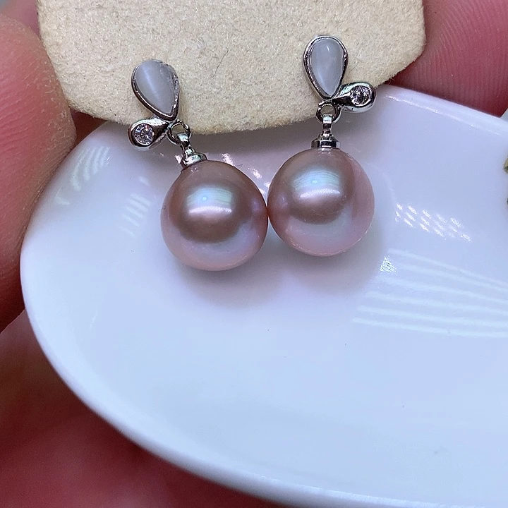 银S925镶嵌耳饰淡水珍珠