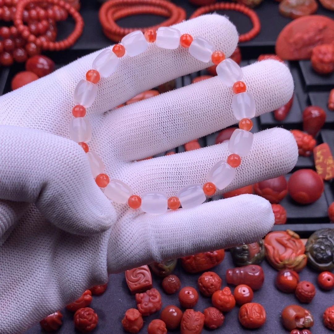 南红玛瑙未镶嵌南红保山荔枝冻桶珠手串8mm+