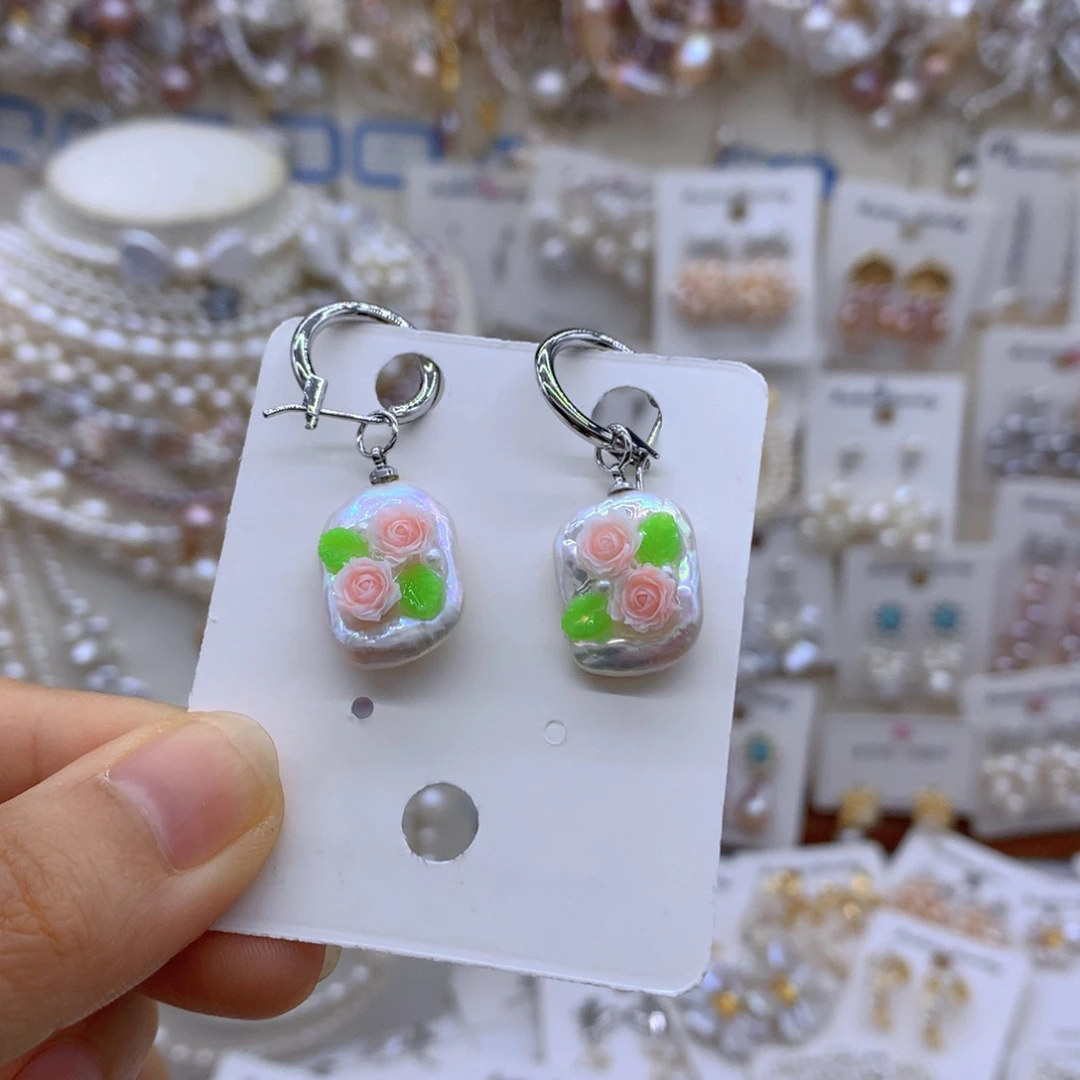 合金淡水珍珠耳饰