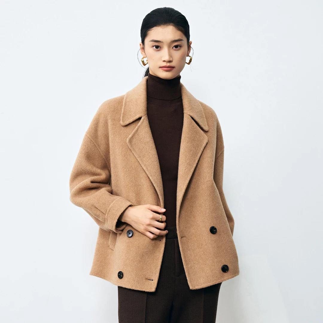 尾单  苏力羊驼羊毛双面呢大衣女小个子高级感毛呢夹克外套15462