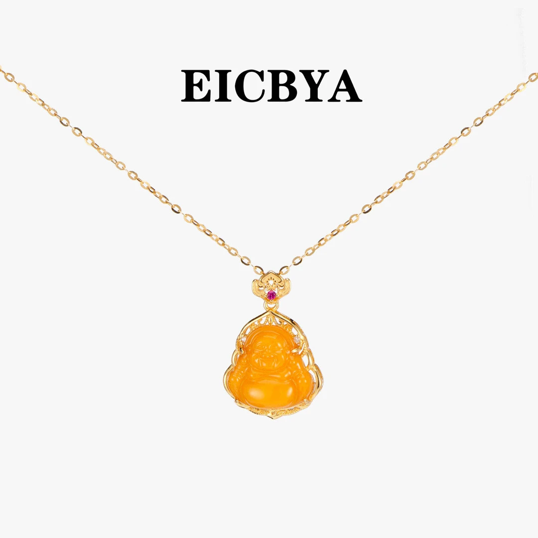 EICBYA/蜜蜡佛公925银吊坠 轻奢珠宝