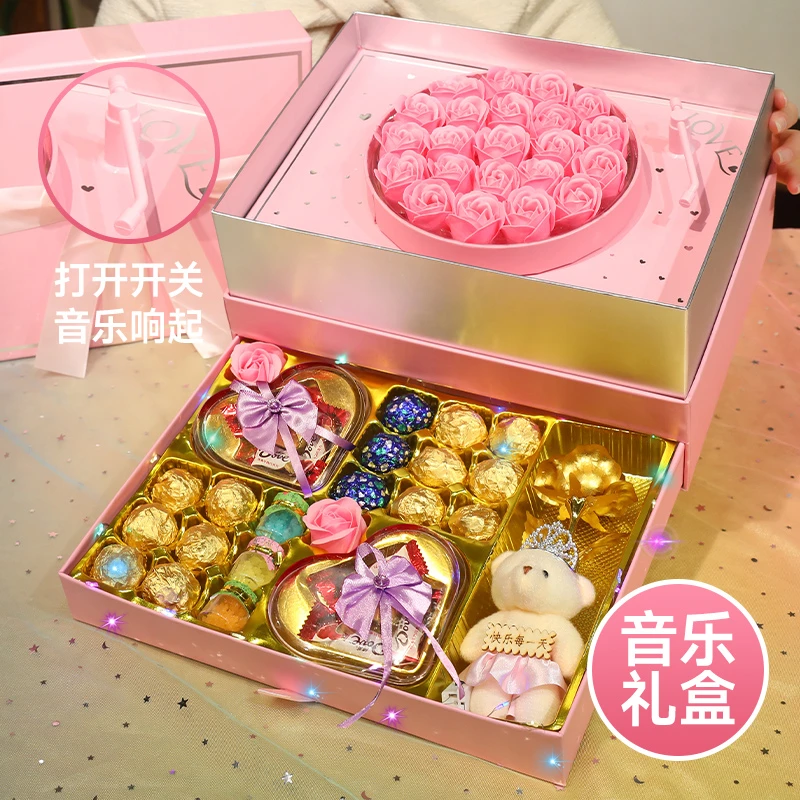 七夕情人节生日礼物送女友浪漫表白惊喜礼品创意玫瑰巧克力礼盒装
