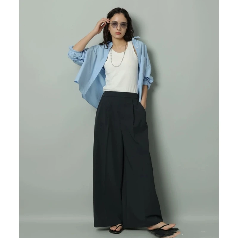 【DD外贸】 夏季新款 A 百搭休闲时尚通勤高腰弹力直筒宽腿裤气质