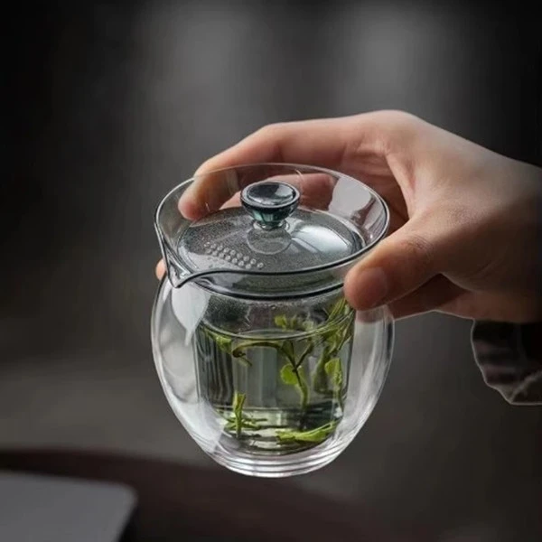 双层盖碗 耐热玻璃手抓壶  高透加厚自带过滤泡茶器隔热杯