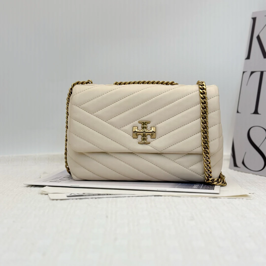 99新 TORY BURCH/汤丽柏琦 Kira经典 单肩链条包奶油白小号007