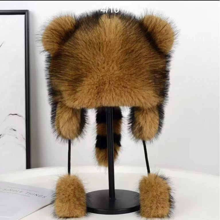 （BB257）浣熊帽子冬季儿童保暖成人男女雷锋亲子护耳