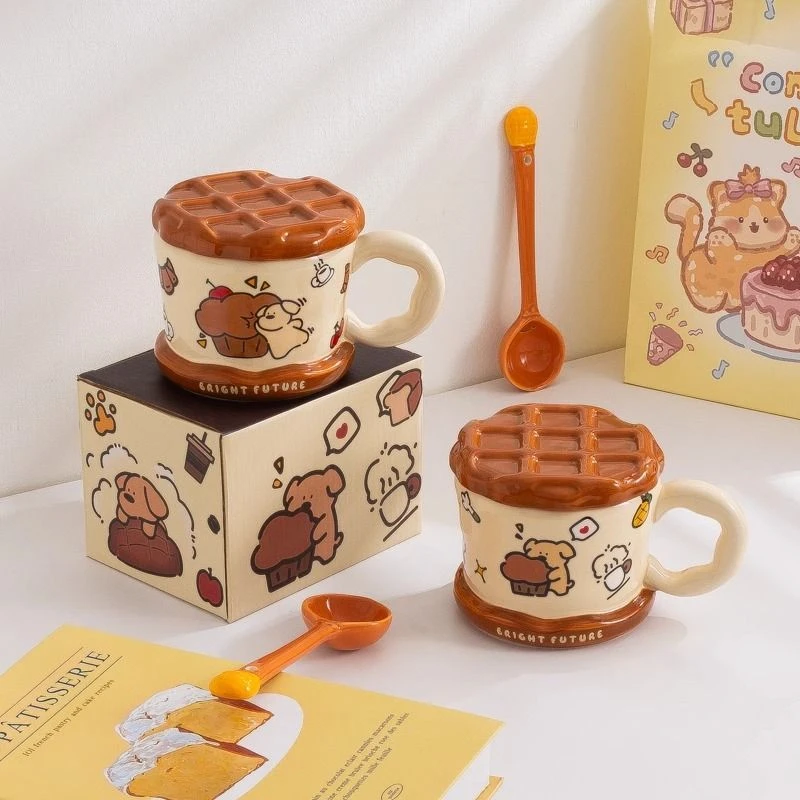 可爱小狗马克杯带盖勺生日礼物女生陶瓷水杯情侣家用早餐杯子毕业