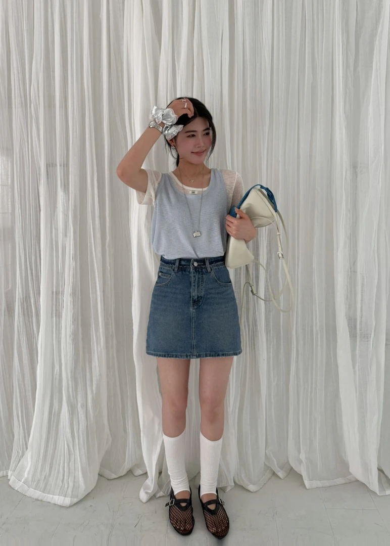 B5781#L-but#夏季新款 四面弹 带内衬 韩版高腰牛仔短裙女