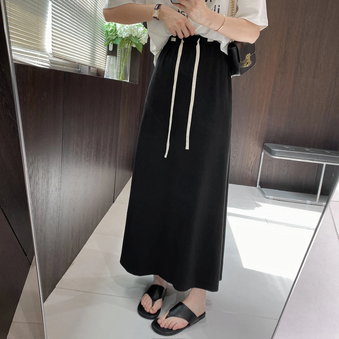 IMFLY金小金自制女装 半身裙DYQ718夏季松紧腰抽绳中长款半身裙女